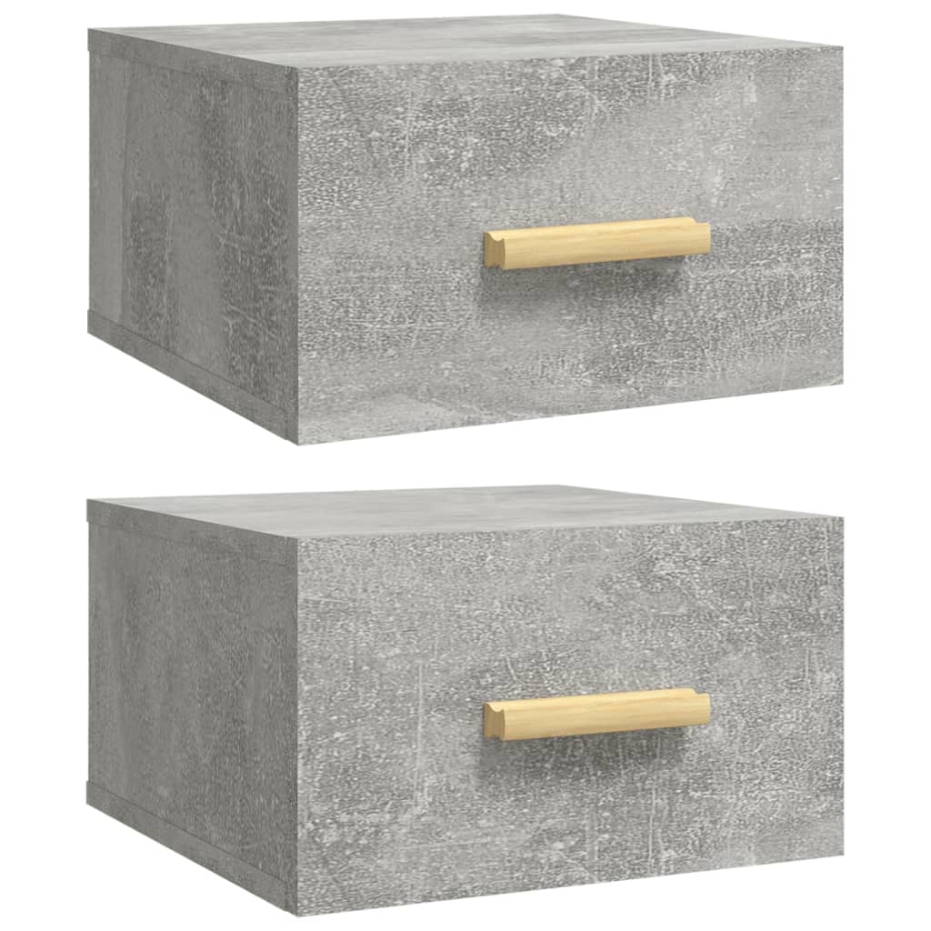Seinäkiinnitettävät yöpöydät 2 kpl betoninharmaa 35x35x20 cm